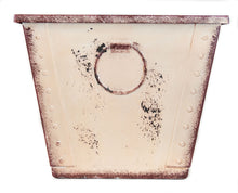 Load image into Gallery viewer, 12 inch top diameter square rustic white garden planter flower pot poly-resin farmhouse style with molded ring faux handle front view