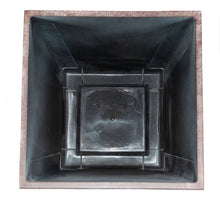 Load image into Gallery viewer, interior view of 12" square faux galvanized finish poly-resin garden planter flower pot