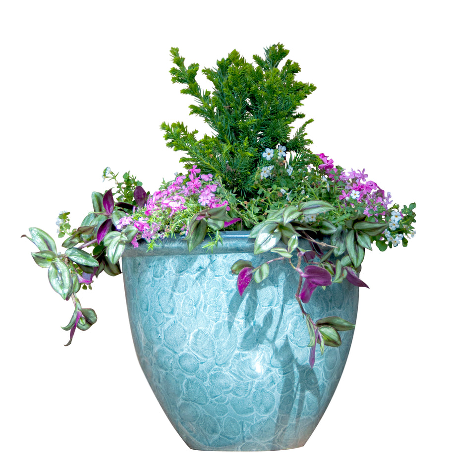 The Gateway Home Light Blue Garden Planter Flower Pot with Flowers