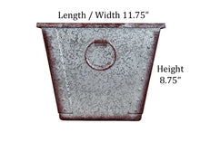 Load image into Gallery viewer, Square poly-resin garden planter flower pot showing actual dimensions of 11.75&quot; Length / Width and 8.75&quot; Height
