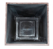 Load image into Gallery viewer, interior view of 12&quot; square faux galvanized finish poly-resin garden planter flower pot
