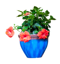 Load image into Gallery viewer, Garden planter flower pot 16 inch top diameter Iris blue large pot indoor outdoor planter planted with hibiscus
